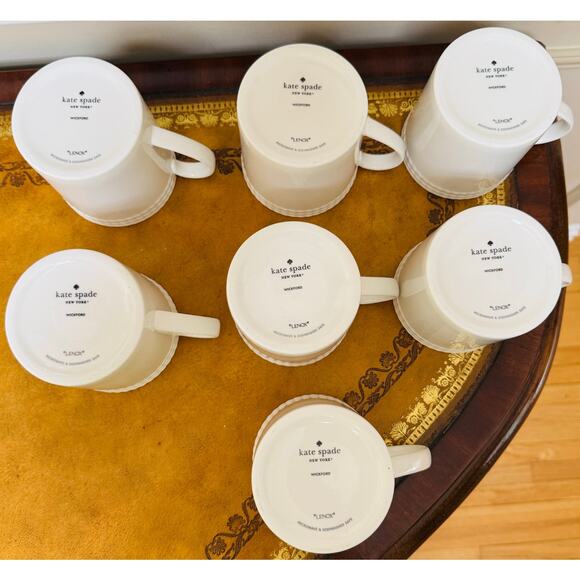 Kate Spade New York White Lenox Wickford 10 oz Rope Accent Mugs Set of 7 - Picture 7 of 9